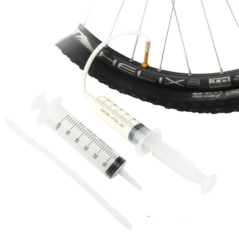 

Practical 60ml Syringe Rubber Hose Kit Inner Tube MTB Road Bicycle Tire Tubeless Valves Repair Tools Tire Fluid Filling Syringe
