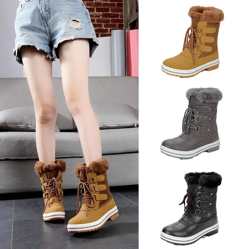 Женские зимние сапоги на плюшевой подкладке водонепроницаемые до середины икры