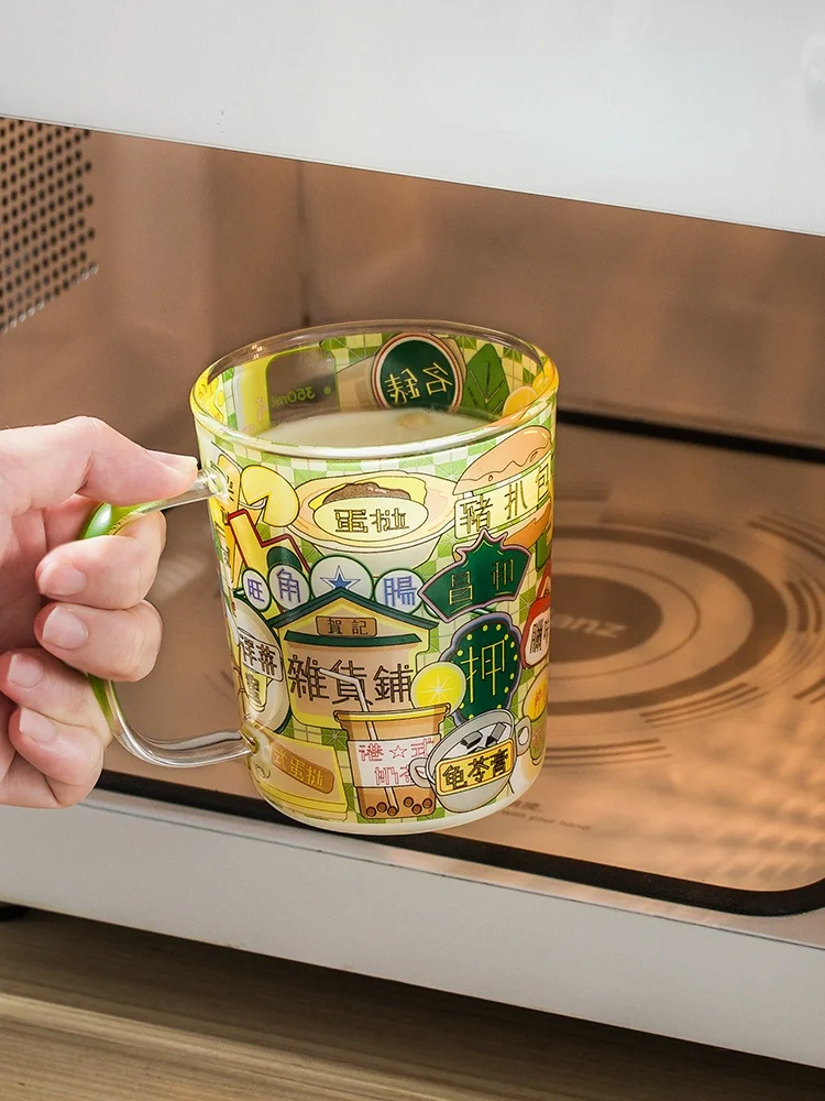 

Милая стеклянная кофейная чашка, прозрачная забавная кружка для чая и десерта, большая емкость для питья, молока, пива, стеклянная чашка с ру...