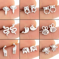 cute animal stud earrings for women girls stainless steel fashion jewelry simple plane ear piercing girls brincos