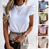 summer new style tops womens shirts summer new styles ruffled round neck sleeveless shirts