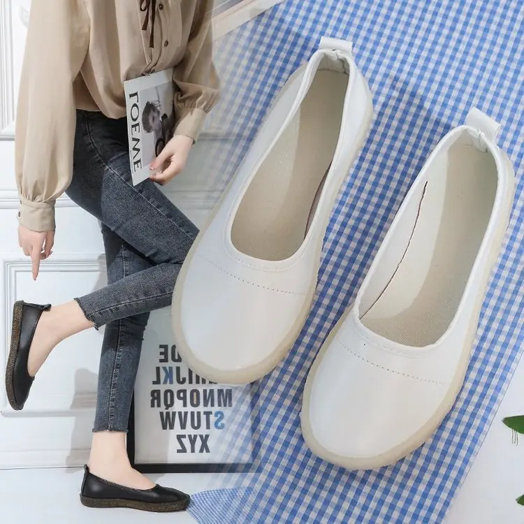 

2021 Women's Genuine Leather Shoes Woman Slip On Ballet Flats Female Shallow Casual Solid Footwear Ladies New Shoes