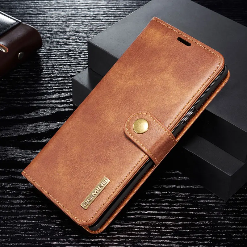 Роскошный чехол из натуральной кожи для S10 Plus E Магнитный чехол съемный для samsung Galaxy Note 10 9 8 S9 S8 S10 Plus A6 A7 A8 - Цвет: Коричневый