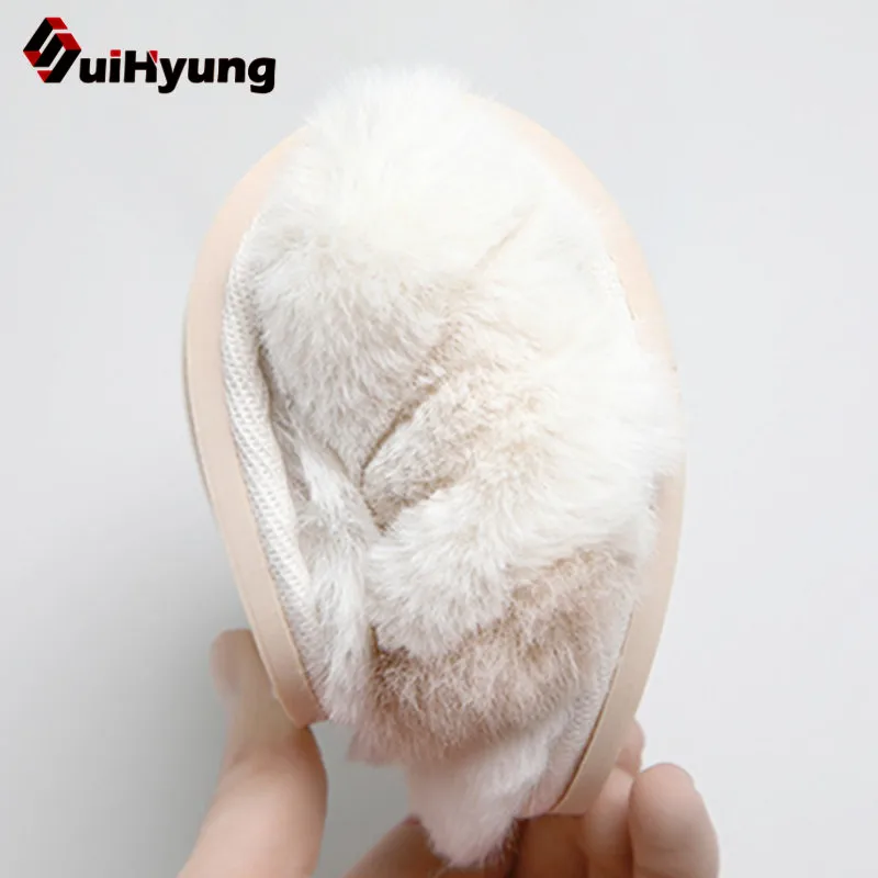 Тапки Suihyung женские зимние меховые пушистые без застежки повседневные сланцы