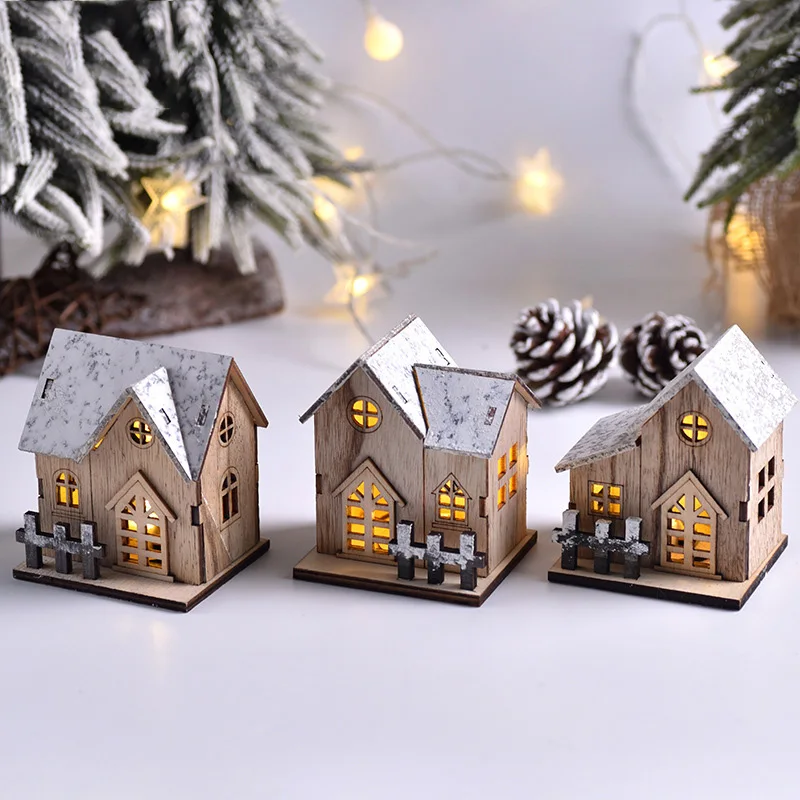 christmas luminous cabin christmas wooden house glittery led light home decoration fairy night lamp pendant prop led candle gift free global shipping
