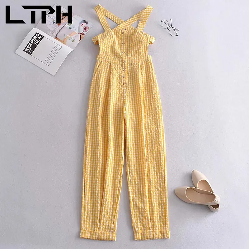 

LTPH fashion plaid jumpsuit women elegance trousers casual Jumpsuits loose sleeveless Overalls all-match Rompers 2021 summer new