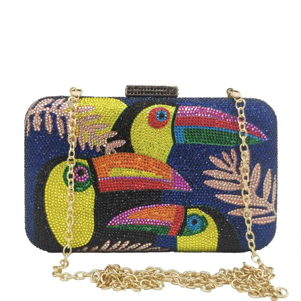 

Boutique De FGG Novelty Toucan Bird Women Crystal Evening Bags Rhinestones Box Minaudiere Clutch Party Cocktail Handbag Purse