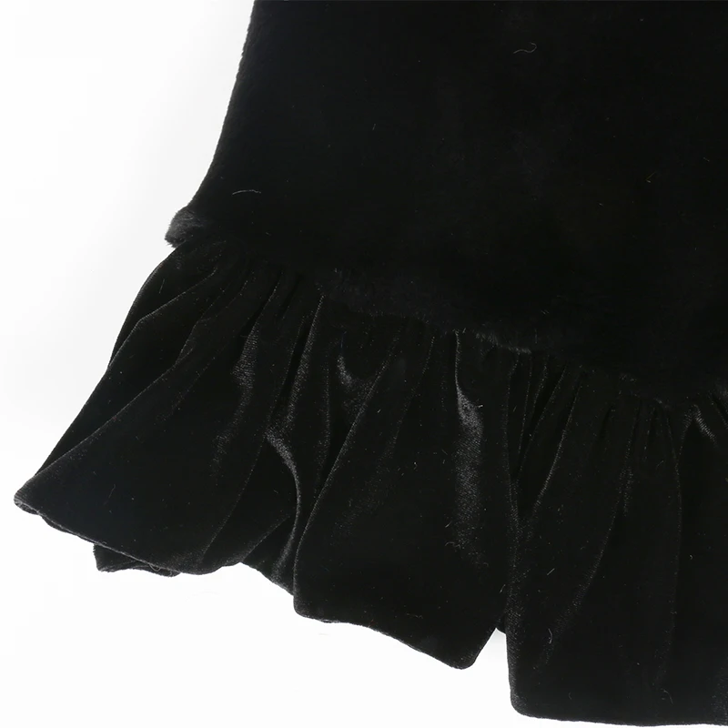

Nerazzurri Black velvet patchwork faux fur jacket women stand collar Loose warm soft winter clothes women 2020 plus size fashion