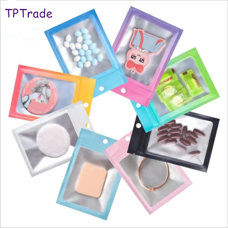 

200pcs Cute Gradient Mylar Bags Small Zip Lock Plastic Bag Jewelry Packaging Pouch One side Clear Earring Hair Clip Storage Bag