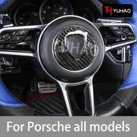 1 pcs car carbon fiber steering wheel decorative sticker for porsche macan cayenne panamera 718 911 automotive interior supplies