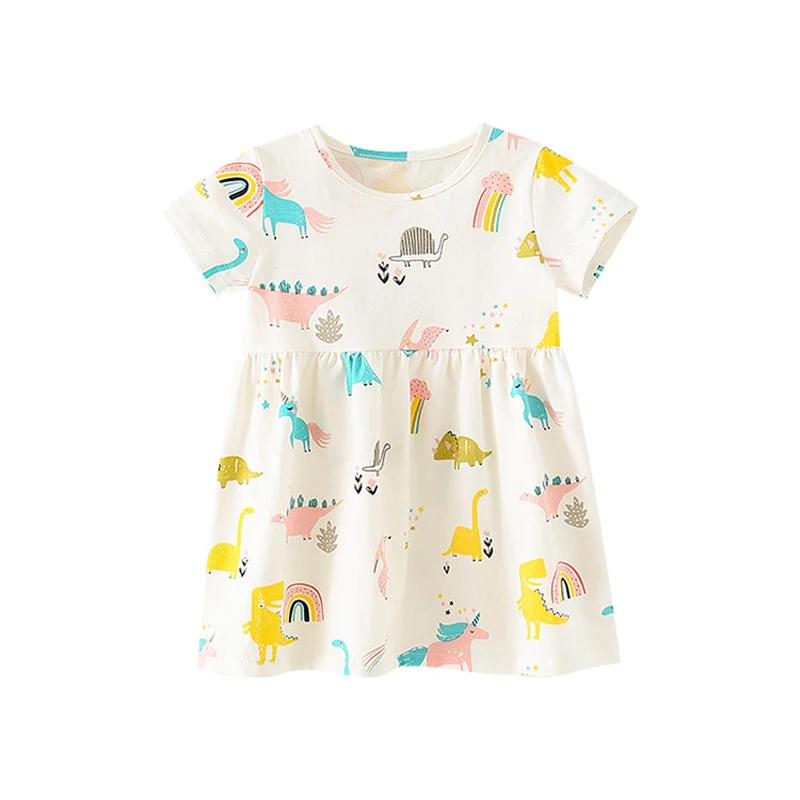 

Jumping Meters Summer Girls Dress Comfortable Short Sleeve Printing Animal Dinosaur Cute Skirt For Kids Casual Clothes 2-7Years