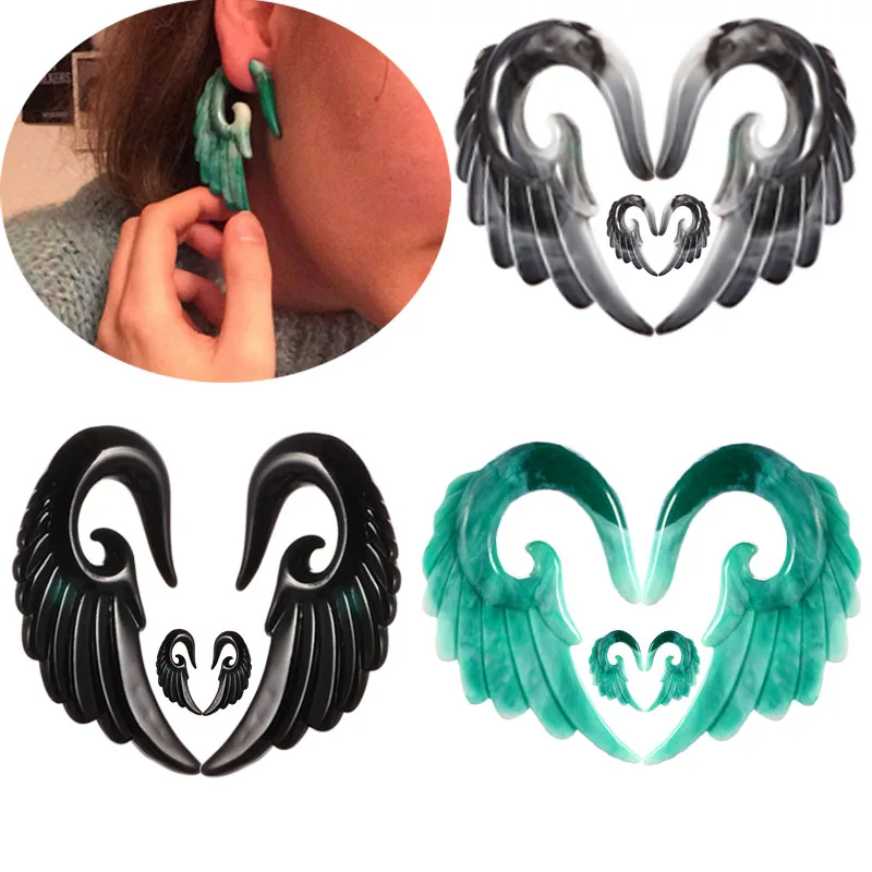 

MODRSA 1Pair Angel Wings Resin Ear Plugs And Tunnels Acrylic Ear Gauges Expander Tunnel Ear Piercing Body Jewelry