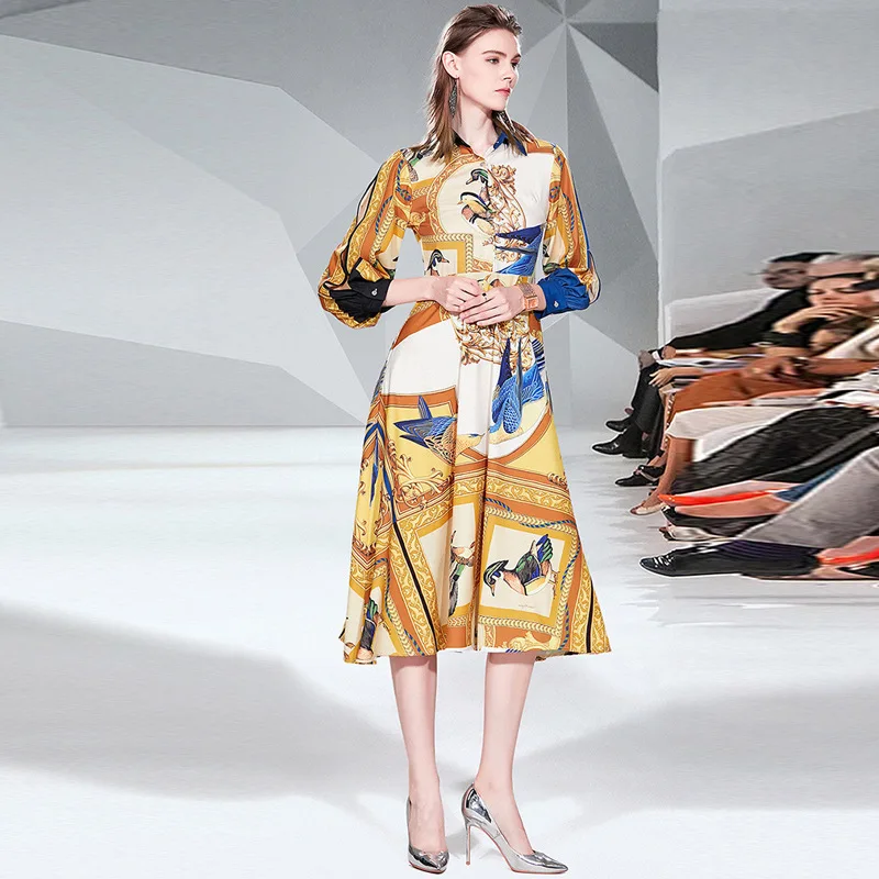 Осеннее женское платье Горячая Мода Печать с длинными рукавами A735|Женские