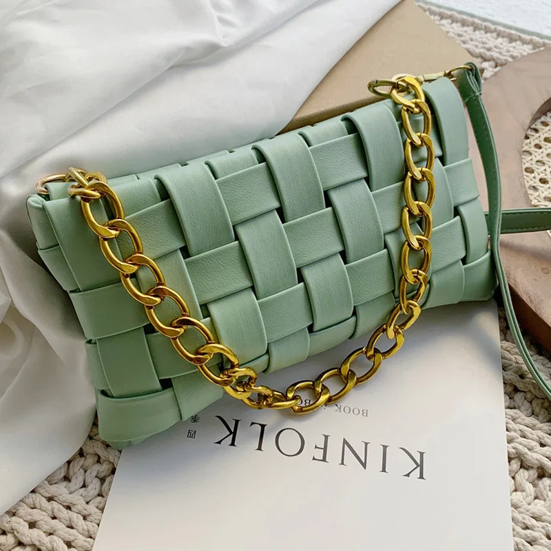 

Weave Small PU Leather Crossbody Bags for Women 2021 Summer Luxury Chain Shoulder Handbag and Purse Classic Brand Cross Body Bag