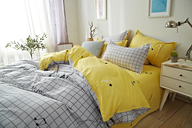 

Modern White Grid Bedding Sets King Queen Full size Duvet Cover Flat Sheet pillowcase(s) set 3/4PCs