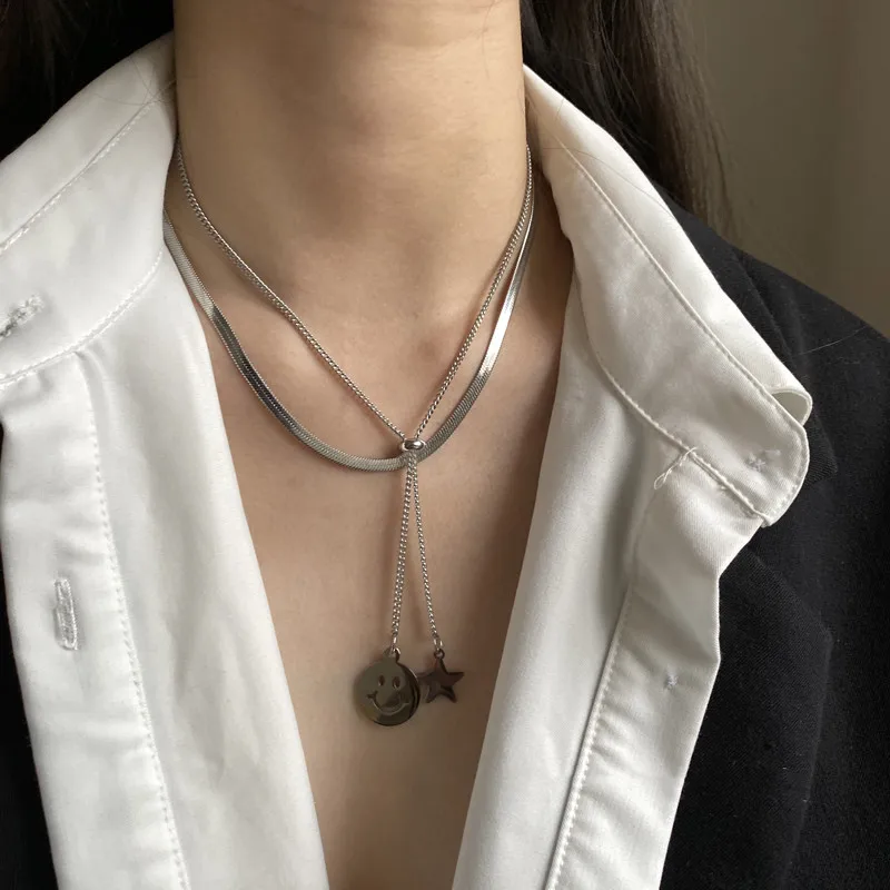 

INS Cool Punk Style Cross Stainless Steel Clavicle Necklaces Fo Women Men Temperament Tassel Necklace Party Wedding Jewelry Gift