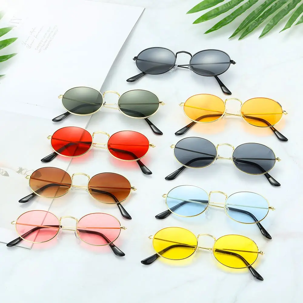

Retro Small Oval Sunglasses Women Vintage Brand Shades Black Red Metal Color Sun Glasses For Female Fashion Designer Lunette