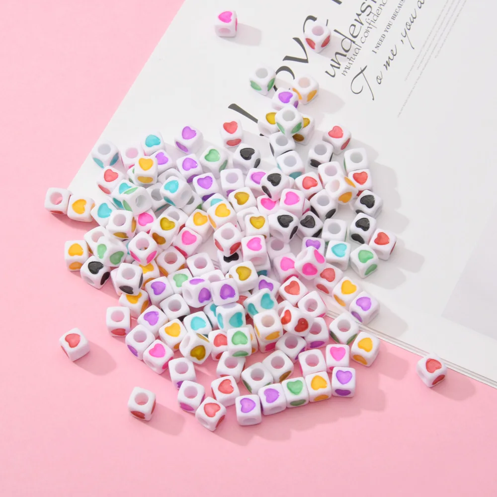 

100 Pcs 7*7mm Heart Beads For Jewelry Making Acrylic Mixed Beads With Letters For Bracelet Handmade DIY Bracelet Necklace