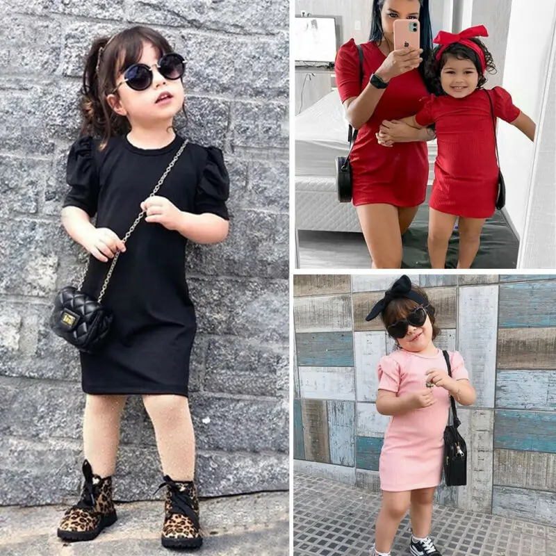 Модное платье с короткими рукавами для маленьких девочек 1-6 лет повседневные