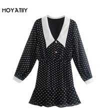 MOYATIIY 2021 Women Fashion  Polka Dot Print Mini Dress Sweet Girl Side Zipper Design Dresses with Lining Female Mujer (4)