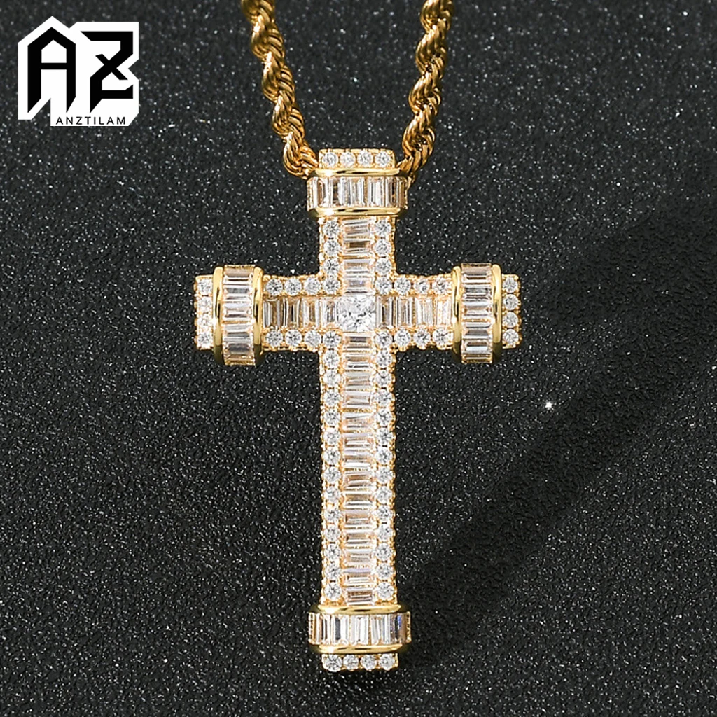 

Цепочка с квадратным крестом для мужчин и женщин, длинное ожерелье с кулоном из циркония ААА +, украшение в стиле хип-хоп с блестящими звенья...