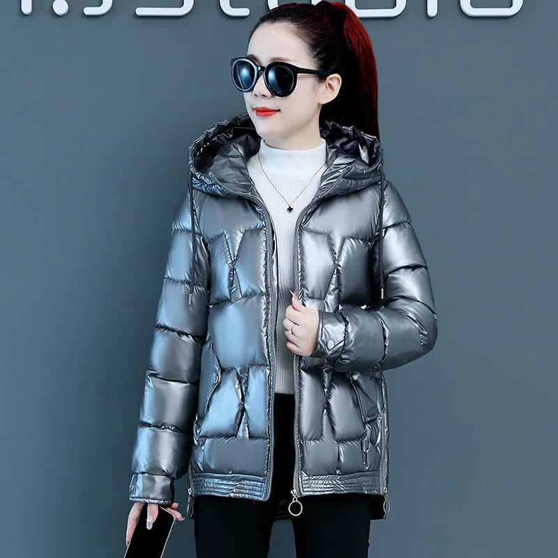 Clothing for Women Winter Coat Women Elegant Cotton Short Glossy Solid Color Loose Bread Service