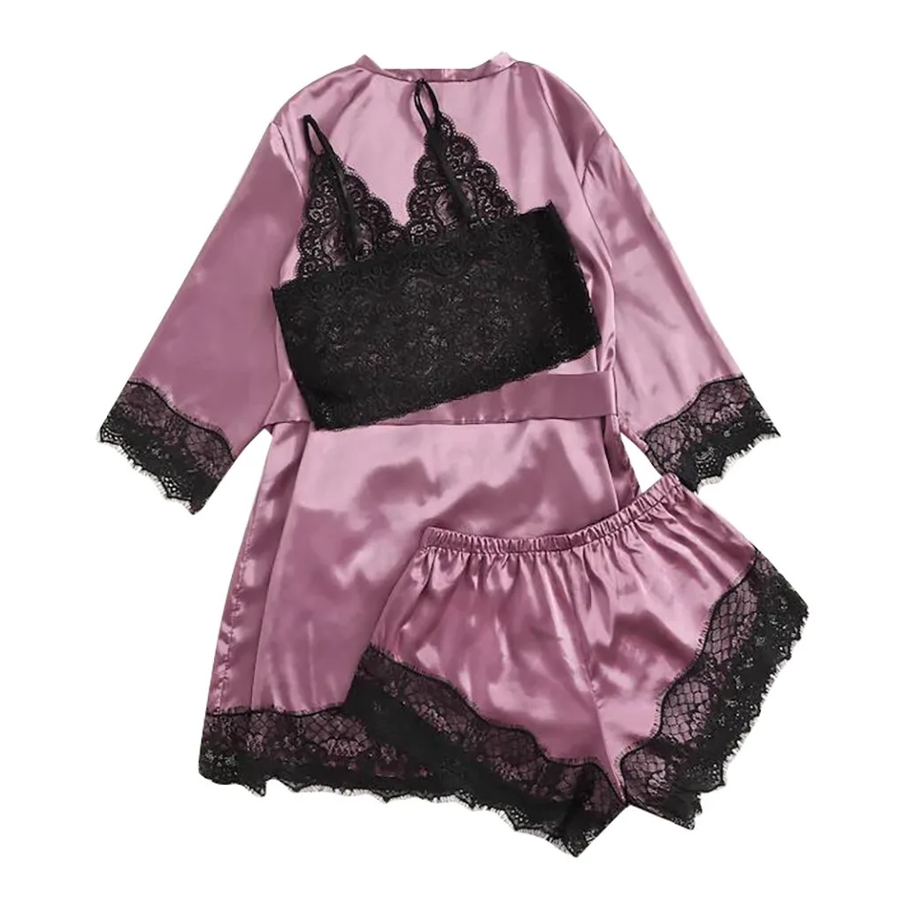 Комплект для сна из 3 предметов Женский комплект кружевной атласный беспроводной