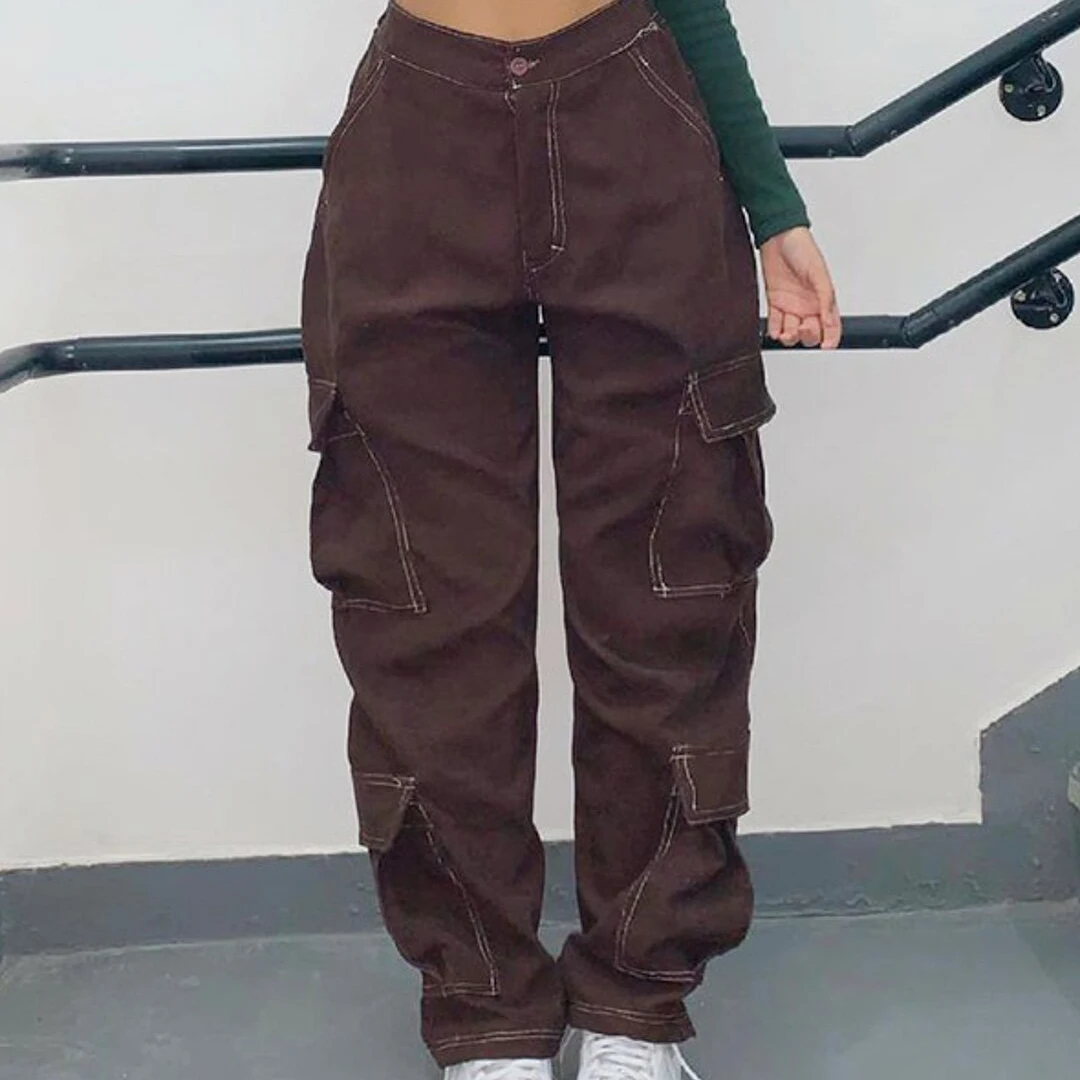 

Autumn Fashion Women Y2K Denim Jeans Vintage Baggy Pocket Wide Leg Pants Mom Boyfriends Streetwear High Street Girls Trousers