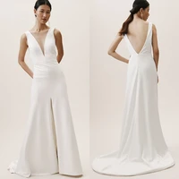 2020 bohomain jumpsuits sleeveless wedding dresses deep v neck sexy backless white bridal dress country plus size
