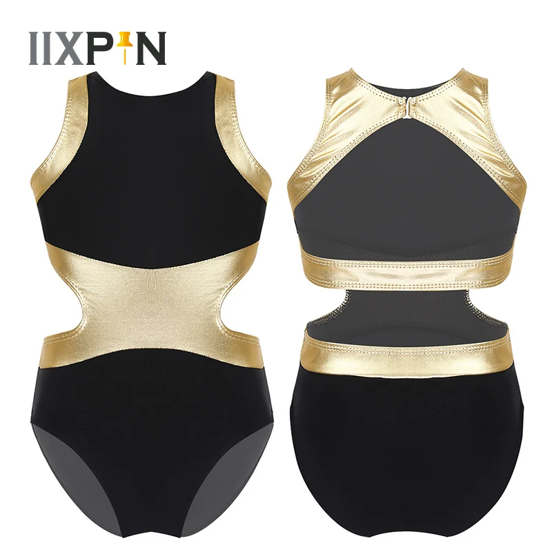 Детская балетная пачка трико для девочек без рукавов с металлическими вставками