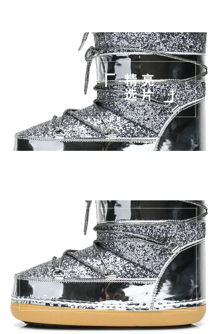 Зимние ботинки зимние ботильоны женская обувь теплые ботинки на меху женская повседневная обувь размера плюс нескользящая обувь на платформе с золотыми блестками