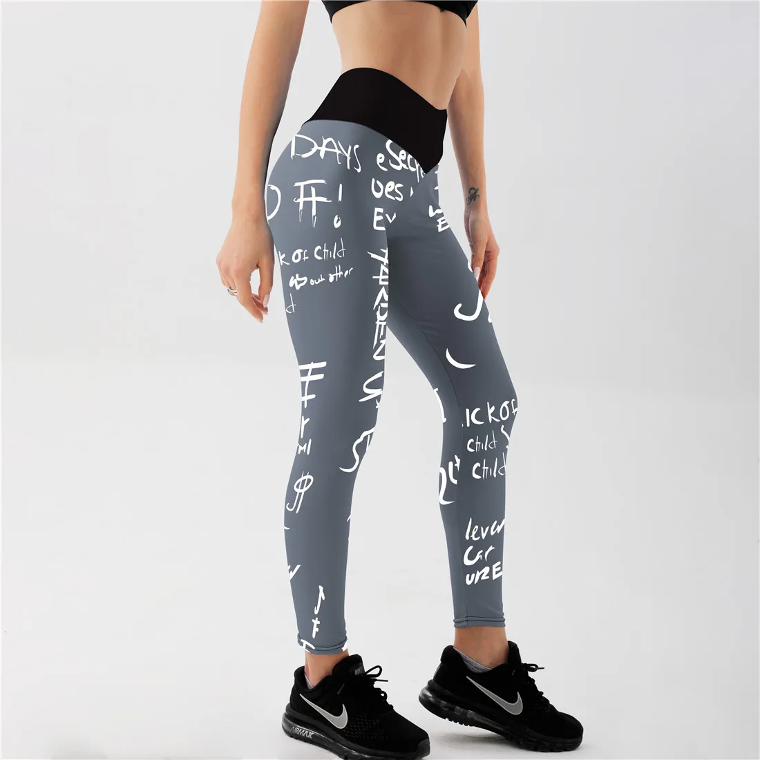 Qickitout High Waist Elastic Workout Leggings Women Slim Fitness Fashion Letter Print Leggings for Gym Sport Running Europe Size spanx leggings