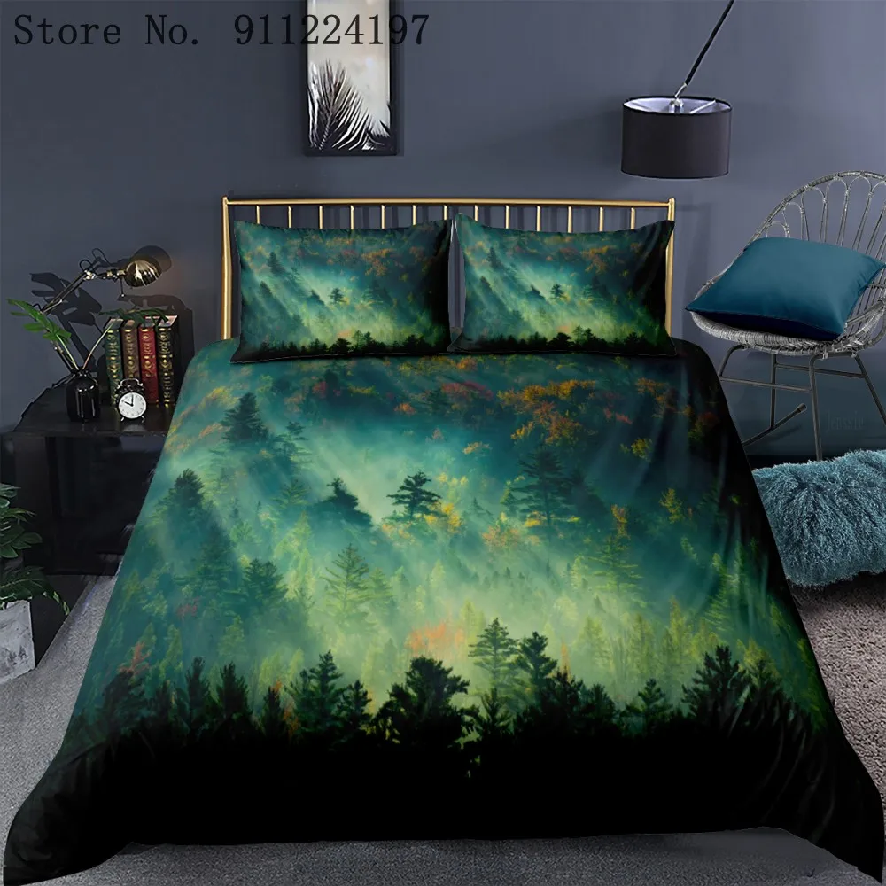 3D с лесным принтом пододеяльник из микрофибры Постельное белье один двойной Queen