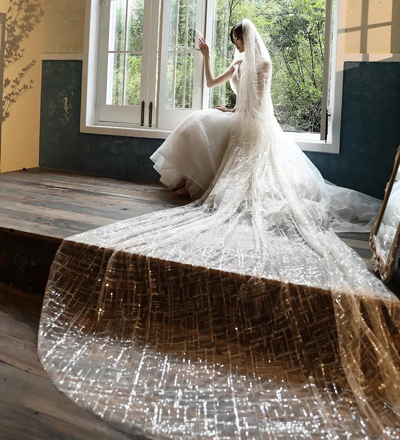 Popodion свадебная искусственная кожа Длинная Фата с расческой WAS10170|Свадебные вуали|