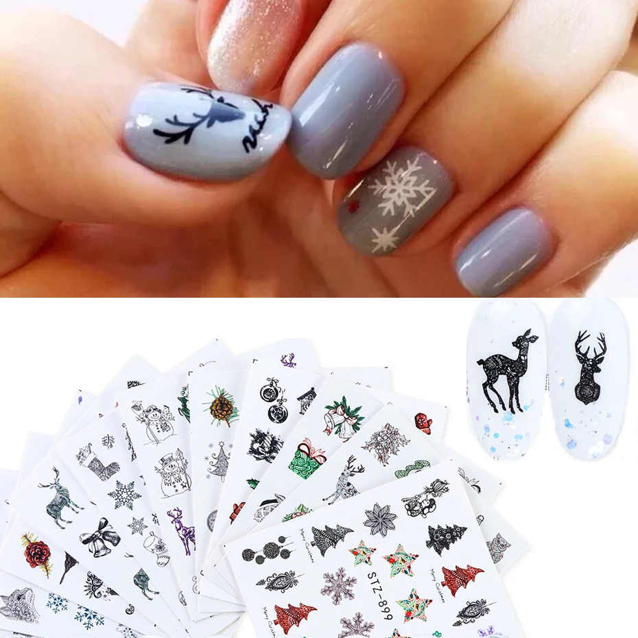 1 шт. Рождество Наклейки Для Ногтей Снежные Цветы Лось Сова Слайдер Маникюра
