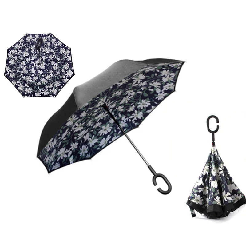 Lily Ветрозащитный обратный складной двухслойный перевернутый Chuva зонтик самостоящий наизнанку защита от дождя c-крюк руки для автомобиля - Цвет: Lily