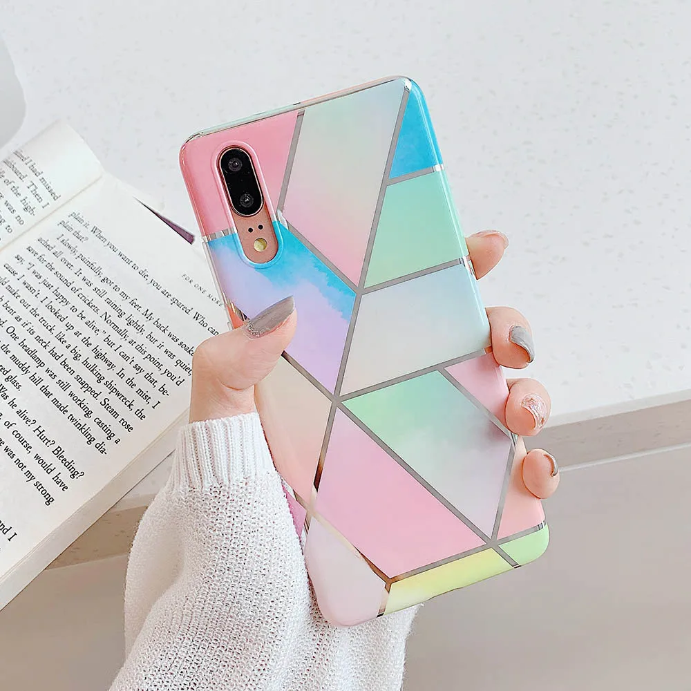 g Чехлы для телефонов LOVECOM с геометрическим мрамором и текстурой для huawei mate 30 P30 P20 Pro Lite mate 20 Lite мягкая задняя крышка с гальваническим покрытием IMD - Цвет: g
