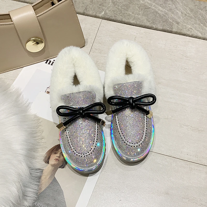 Shiny Glitter Snow Boots Women Fashion Warm Plush Ankle Boots Woman Non Slip Botas Mujer Butterfly-knot Decoration