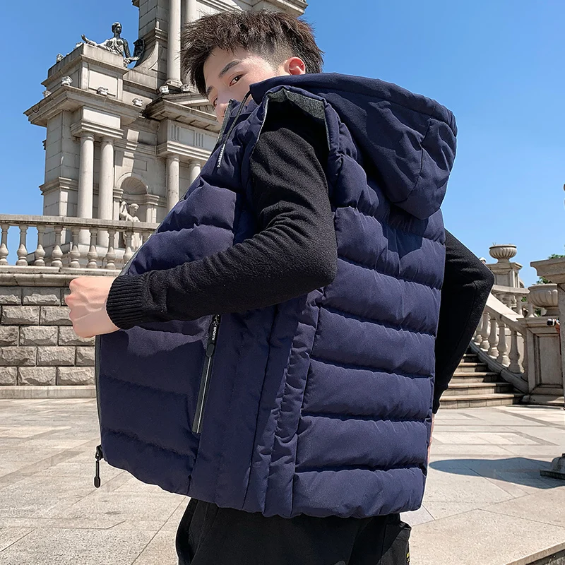 Жилет мужской размера плюс теплая безрукавка повседневная жилетка с капюшоном