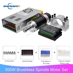 Daedalus 500w Brushless Spindle Motor ER11 DC Motor for CNC Milling with Power Supply Driver 55MM Clamp Bracket ER11 Collets