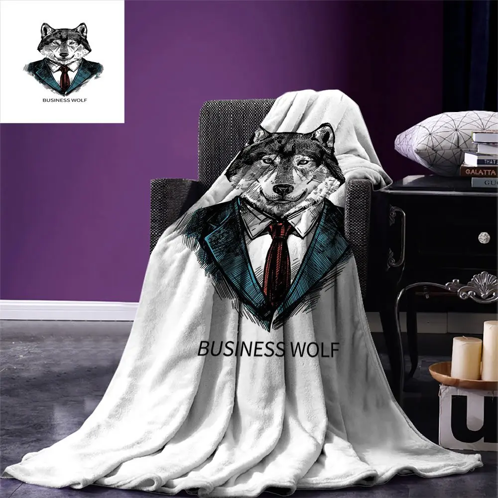 

Wolf Warm Blanket Business Animal in Suit with Jacket Shirt and Tie Sketch Style Hipster Print Print Artwork Image Multicolor