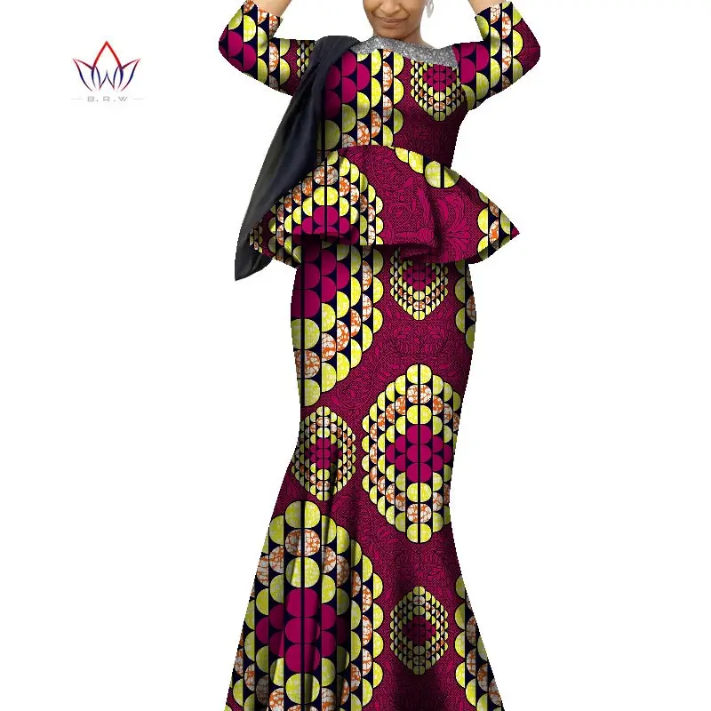 African Traditional Wear for Women Full Sleeve Wholesale 2 PCS Long Skirt Suit Frills Ankara Elegant Outfit For Women WY8515