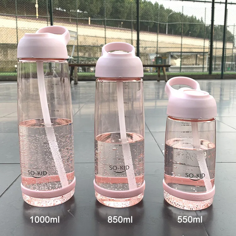 Школьная бутылка для воды с соломой Bpa бесплатно Пластик Спортивная питьевой 1000