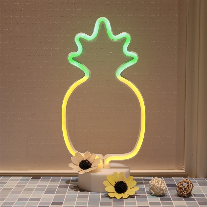 Креативный неоновый светодиодный ночник с зеленым ананасом для детской комнаты