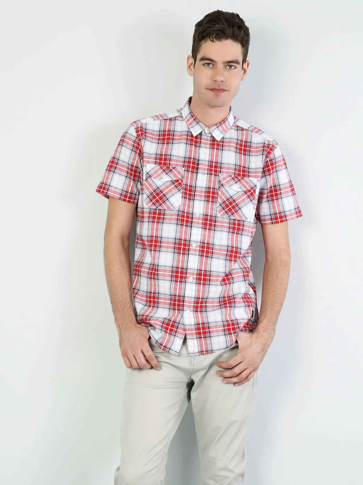 Colins Men Regular Fit Red Short Sleeve Shirtshirts for men Men's shirt man CL1043073 |