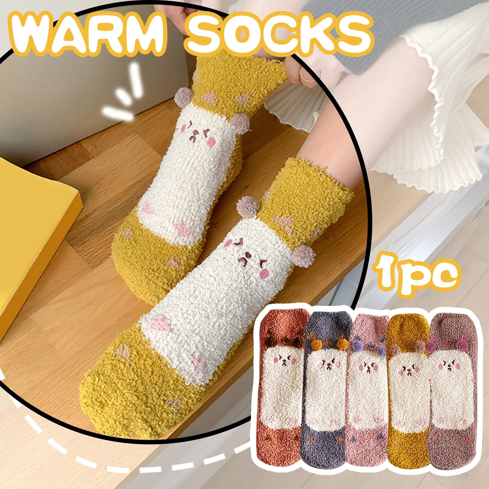 

Warm Winter Socks Women Cute Cartoon Animal 3D Ear Print Middle Tube Socks Fleece Plush Thick Sleep Floor Socks Calcetines mujer