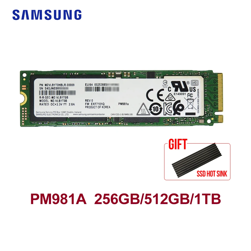 Внутренний твердотельный накопитель SAMSUNG M.2 SSD PM981A 256 ГБ 512 ТБ M2 NVMe PCIe 3 0x4 для