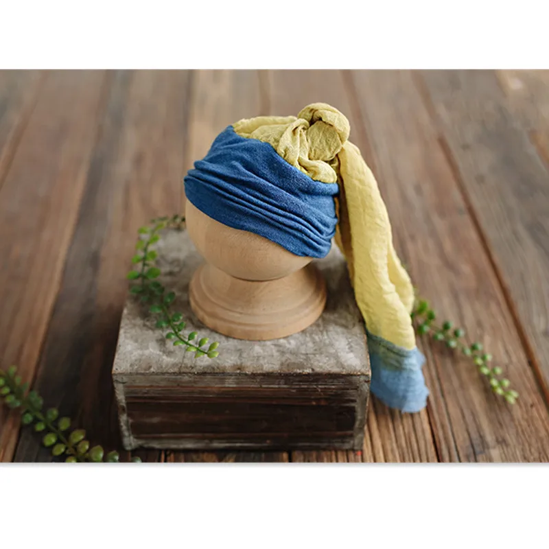 

Newborn Photography Props Cos Girl With Pearl Earrings Turban Hat Stretch Wrap Baby Photo Shoot Accessories Background Flokati