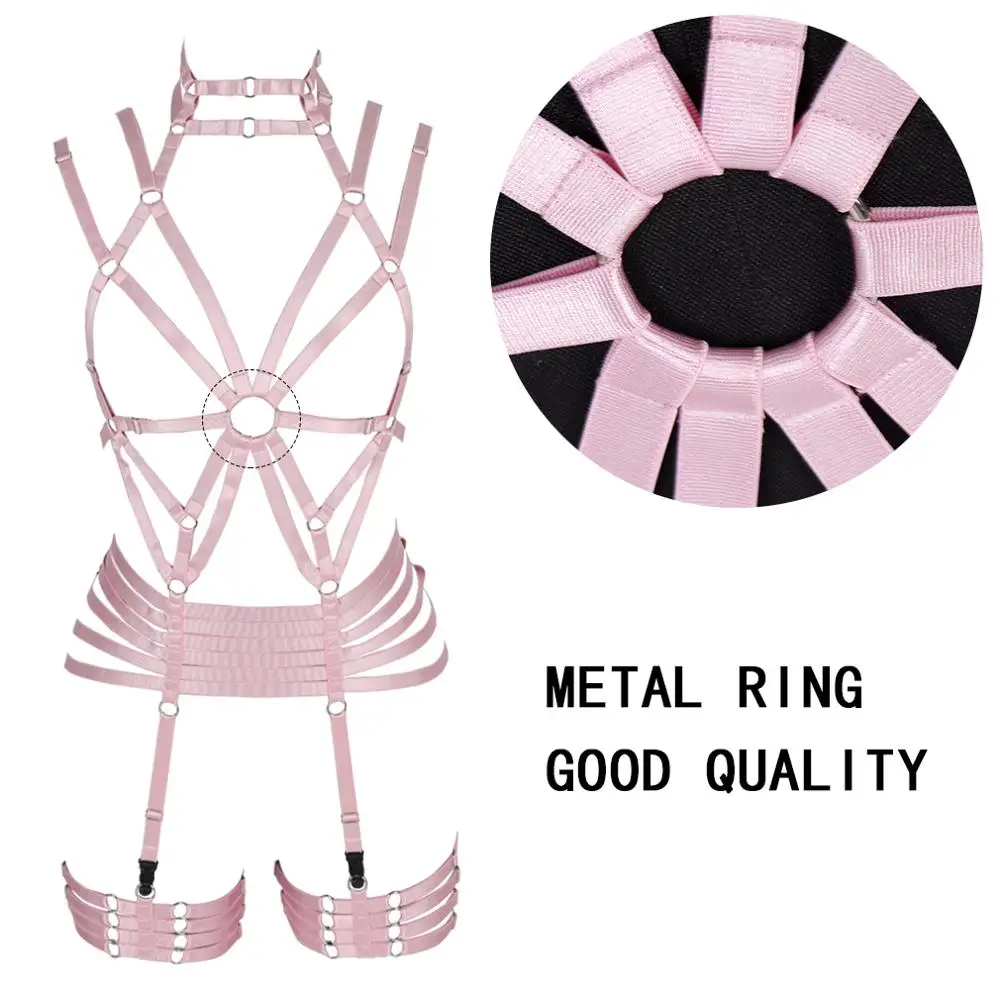 

1 Set Lingerie Garter Belt Colorful Crop Top Starppy Body Women Gothic Punk Sexy Stockings Elastic Adjust Club Rave Harness Bra