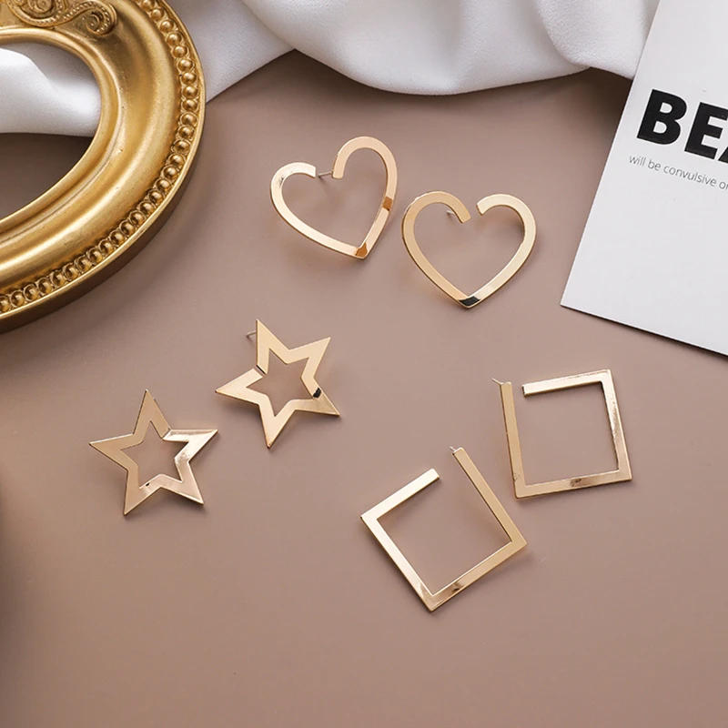 Модные простые металлические изысканные геометрические серьги-гвоздики Звезды